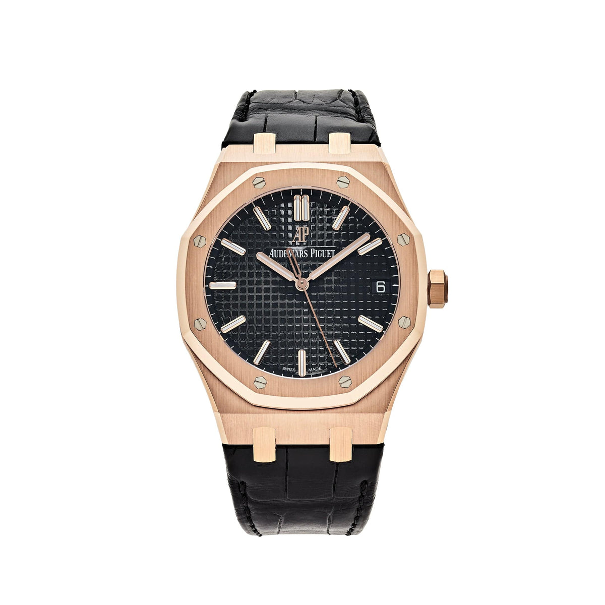 Montre Audemars Piguet Royal Oak automatique 41 mm en or rose, cadran noir Grande Tapisserie