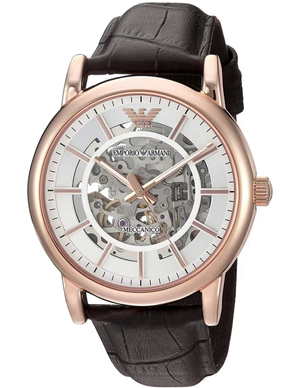 Montre Emporio Armani Meccanico AR60007 squelette automatique or rose, cadran blanc